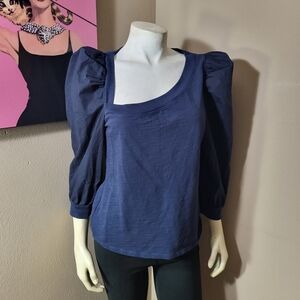 Nation LTD Navy Puff Sleeve Top